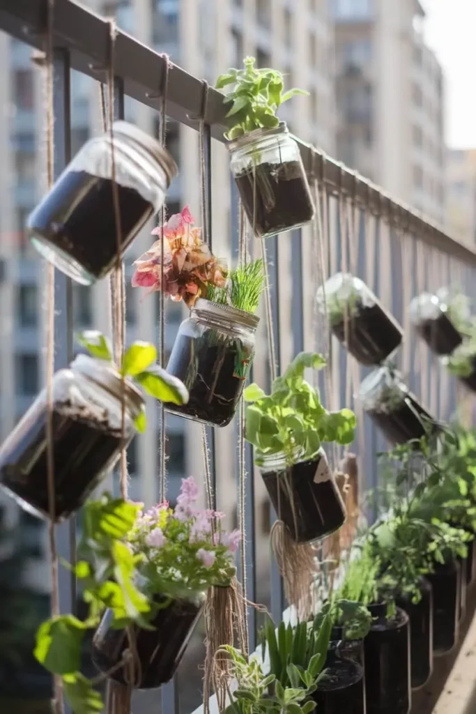 Hanging jars balcony vertical garden