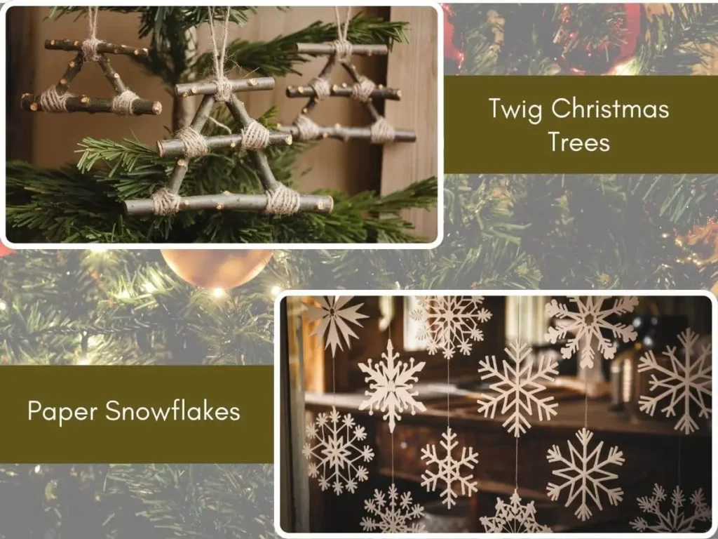 Sustainable Christmas Ornaments Twig Christmas Trees,Paper Snowflakes