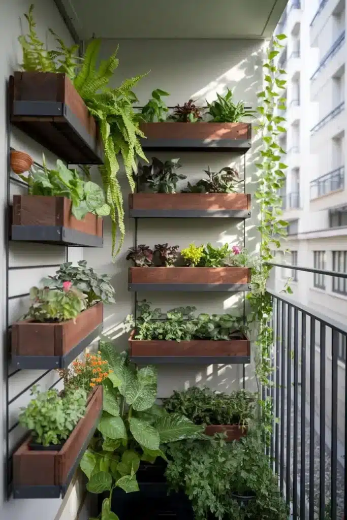 Tiered plant shelves balcony vertical garden