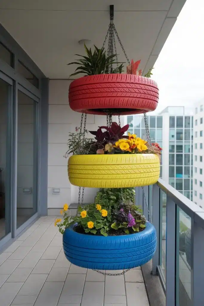 Upcycled Tires balcony vertical garden