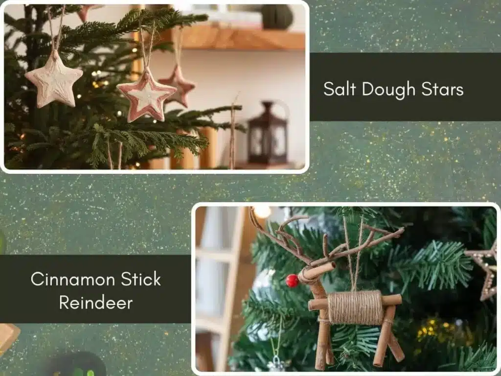 sustainable Christmas Ornaments Salt Dough Stars,Cinnamon Stick Reindeer